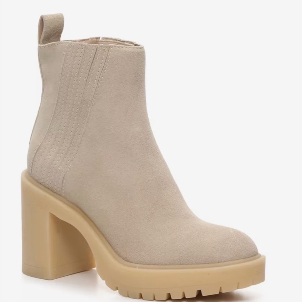 Dolce Vita Leather Celia Cream Heeled Ankle Boots Size 10